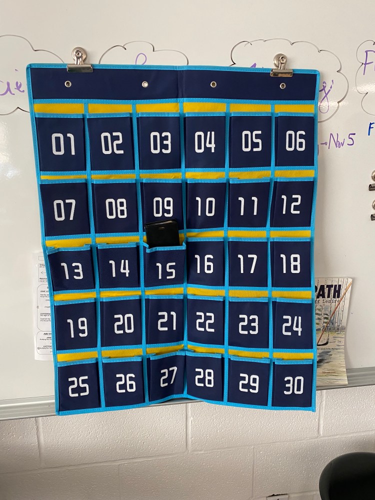 Pocket Chart Used to Store Cell Phones